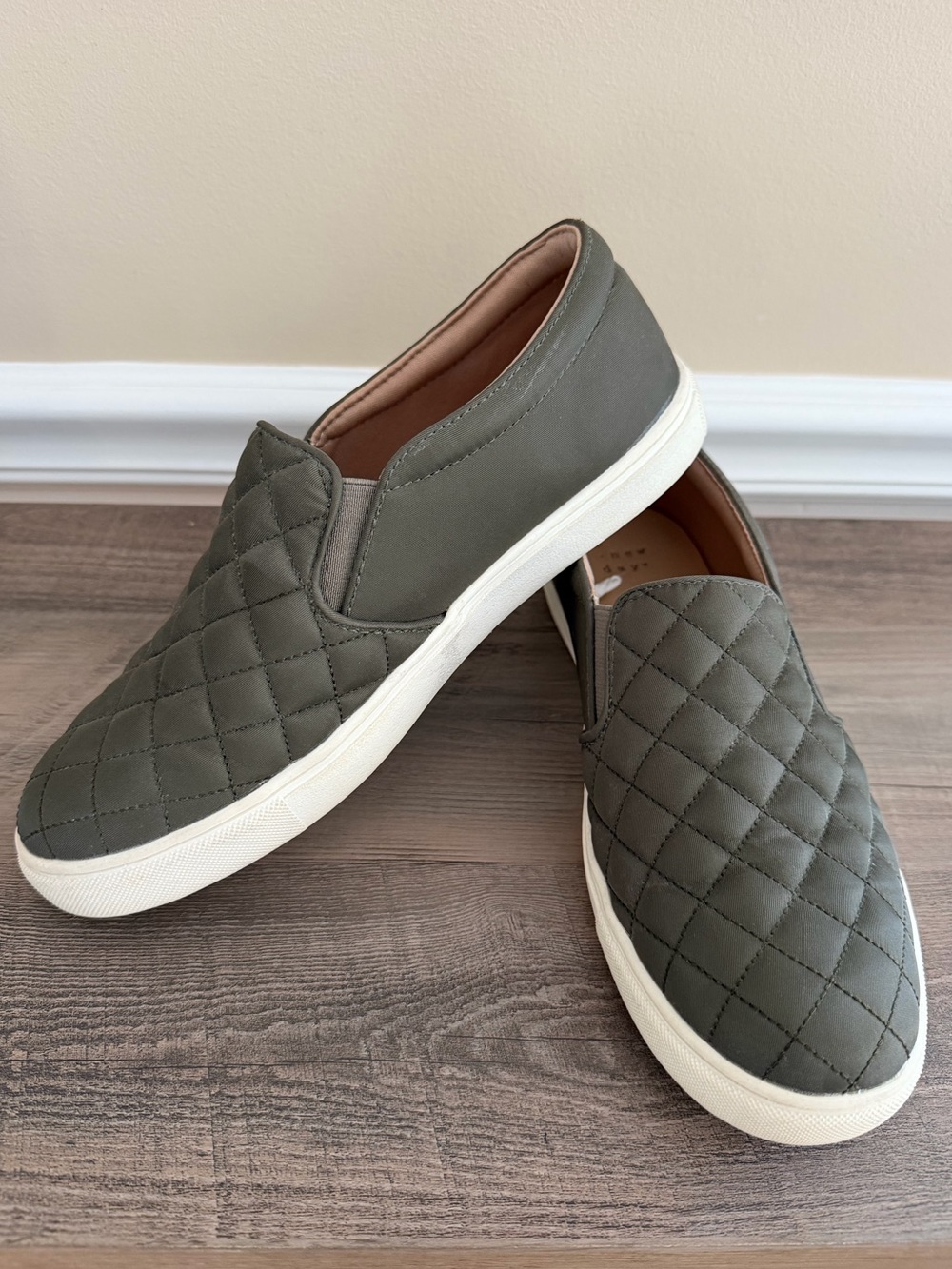 Quilted Slip-On Sneakers in Olive Green - Picture 2 of 6